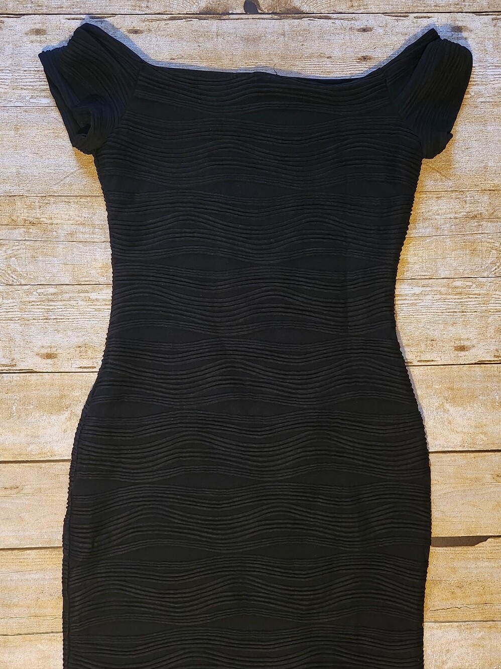 Hot Gal Black Textured Wave Mini Dress